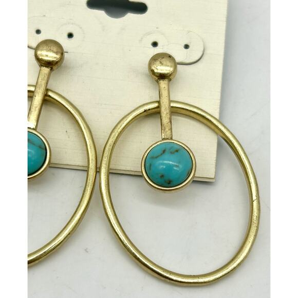 Lucky Brand Earrings Blue Turquoise Pearl Gold Rings GUC Rock Steady 0527 - Picture 3 of 5